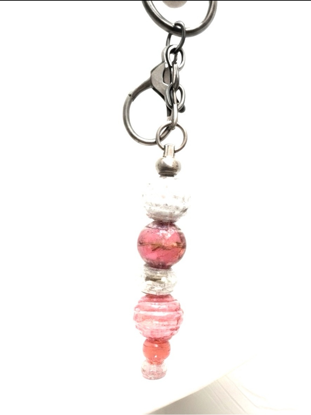 Pink Glass Bead Keychain Pendant